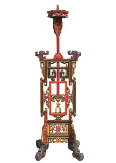 Freestanding Handcarved Chinese Candlestick Holder, Pair