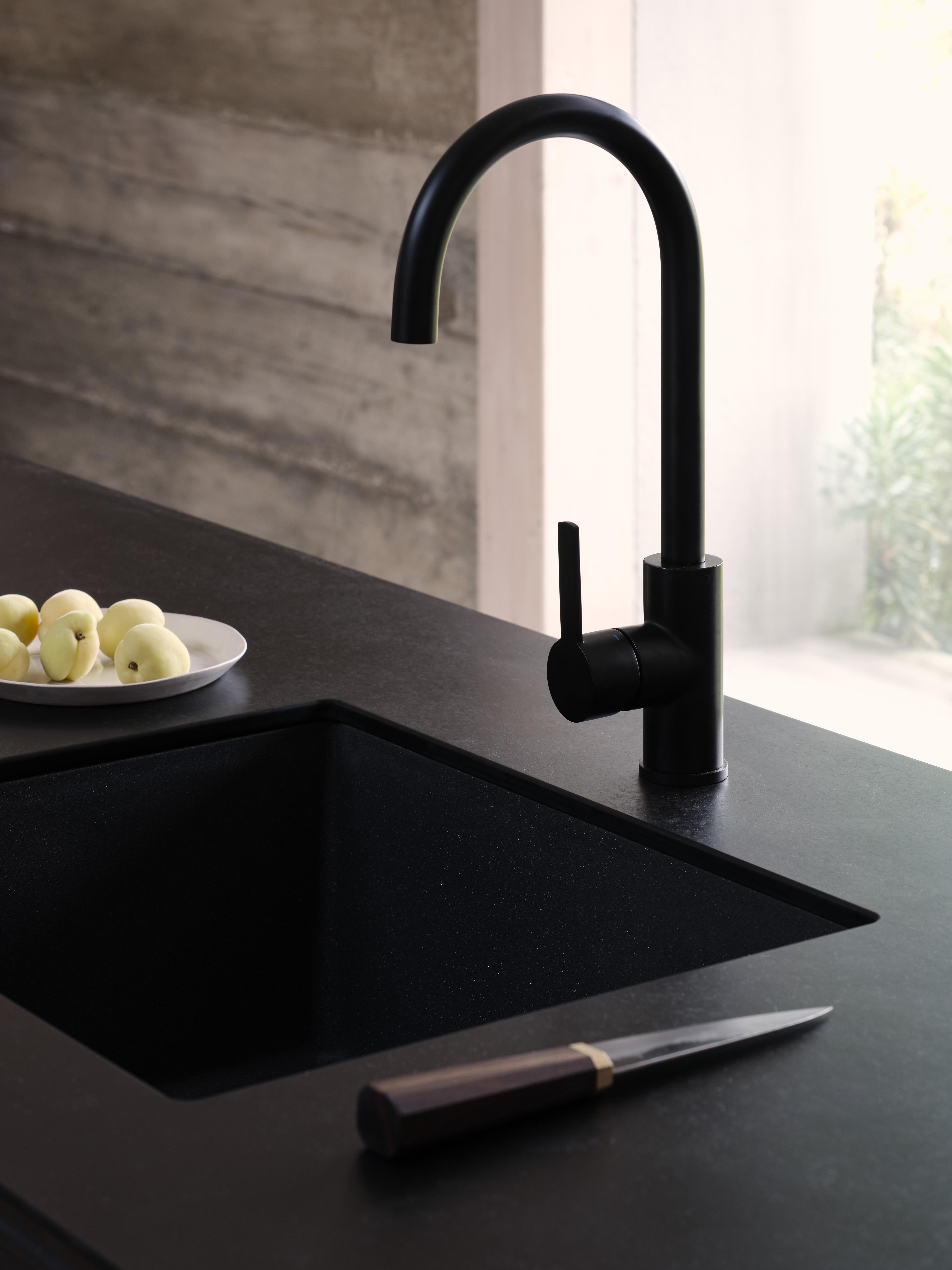 British Freestanding Kitchen Island Ebonised Black Oak Sink Tap and Cooktop For Sale