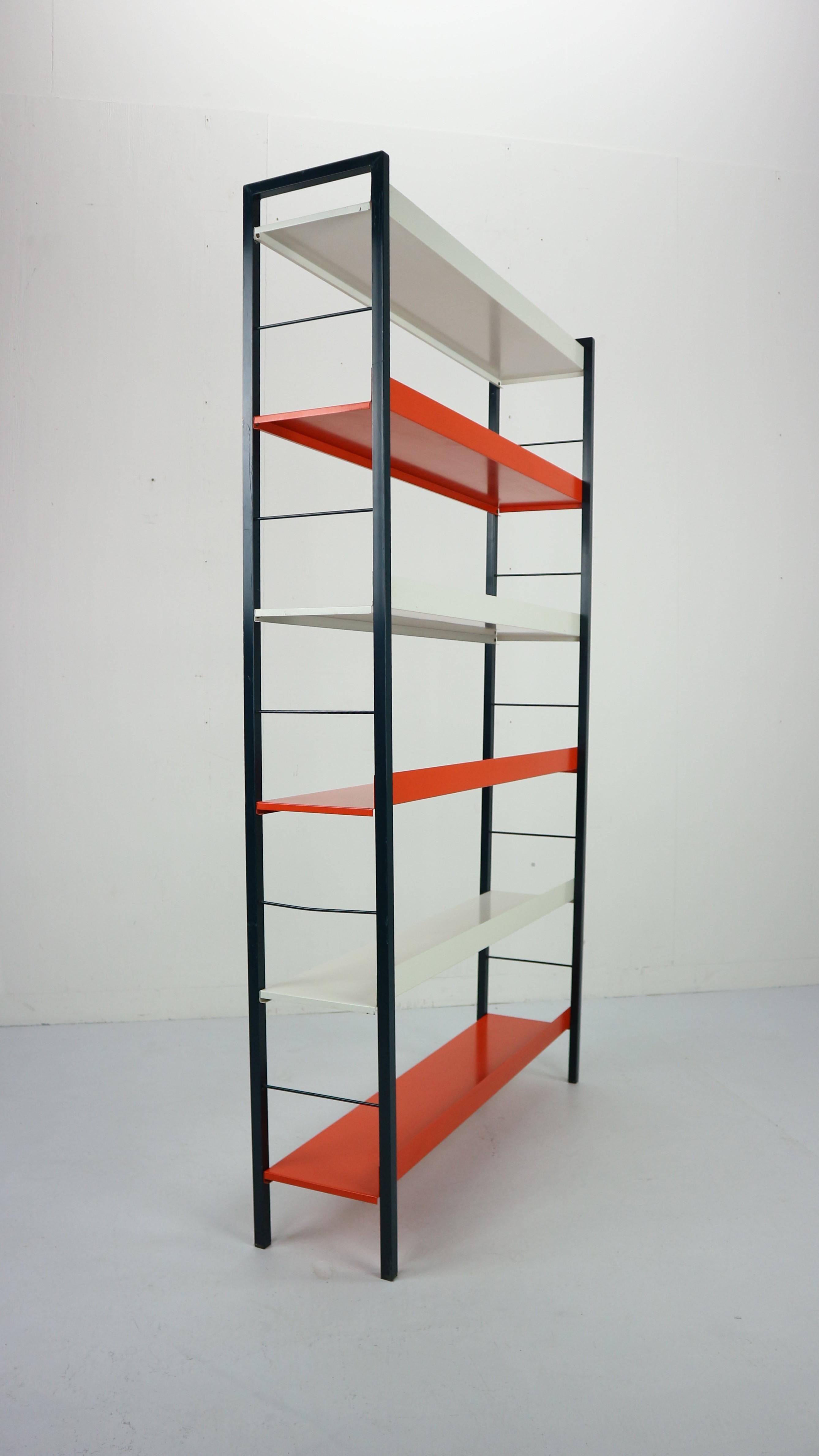 Mid-20th Century Freestanding Metal Book- Shelving Unit by A. D. Dekker for Tomado, 1950s
