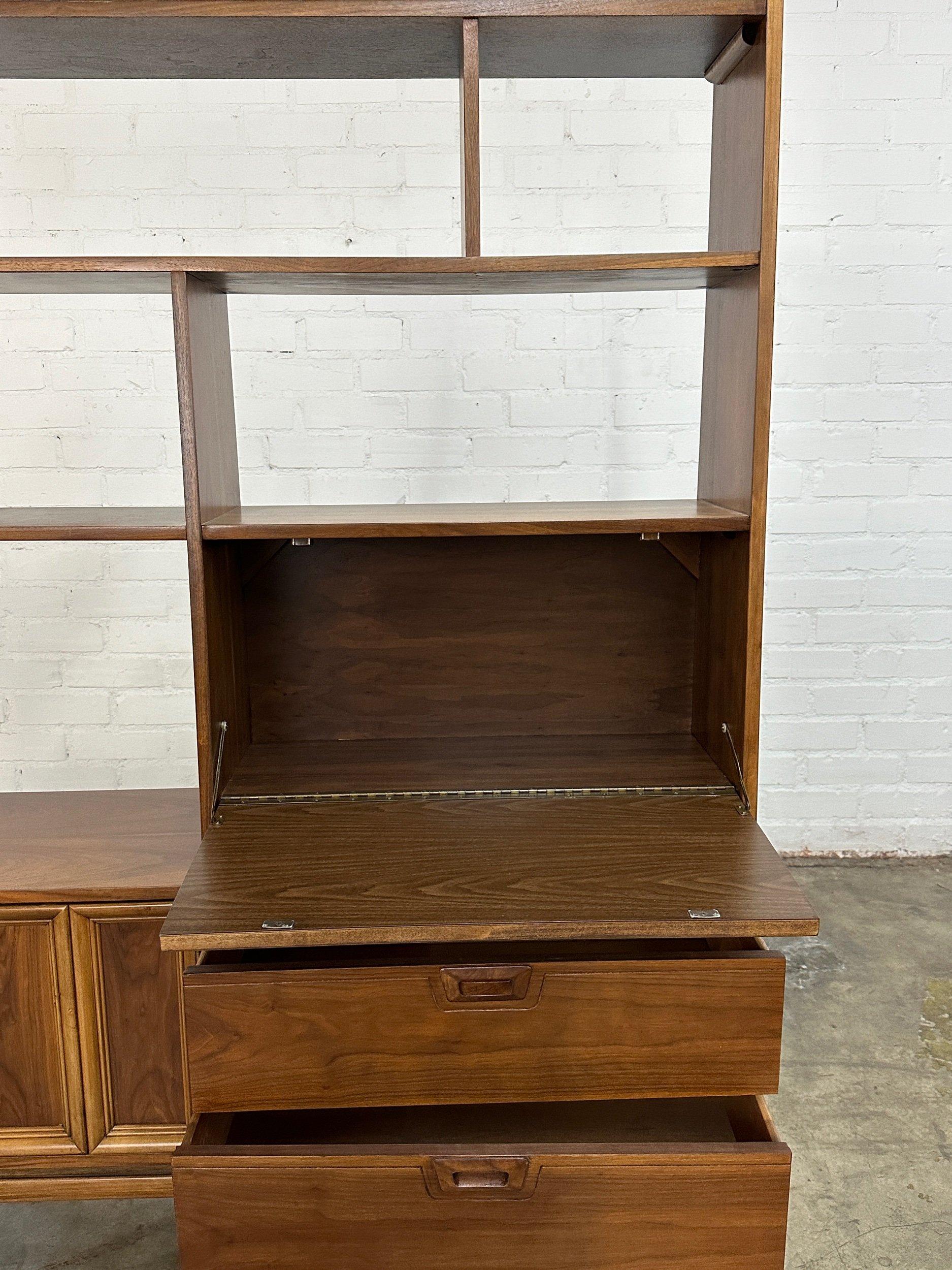 Walnut Freestanding Mid Century Wall Unit / Room Divider For Sale
