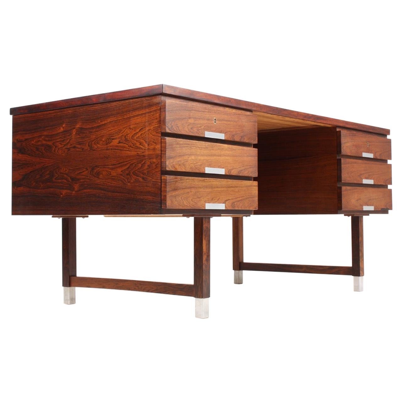 Freestanding Midcentury Desk in Rosewood, Made in Denmark