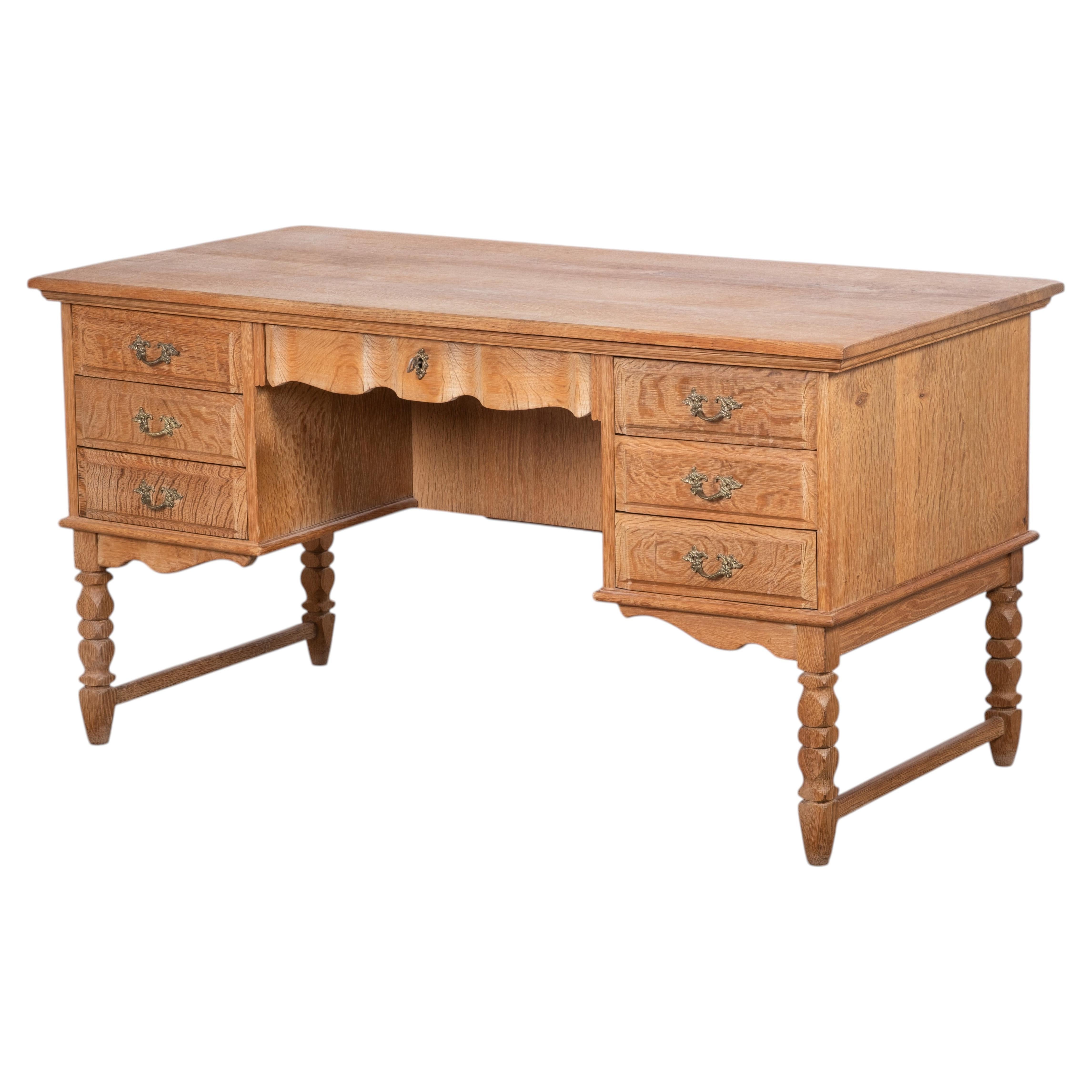 Freestanding Oak Desk Attributed to Henning Kjærnulf, Denmark, 1960s