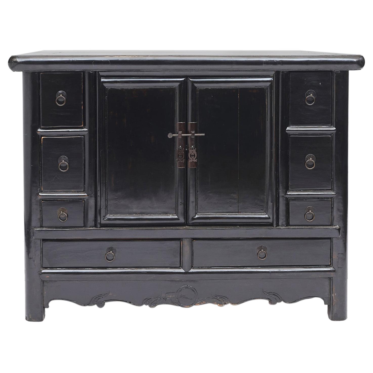 Freestanding Qing Dynasty Black Lacquer Sideboard For Sale