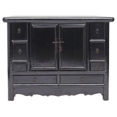 Freestanding Qing Dynasty Black Lacquer Sideboard