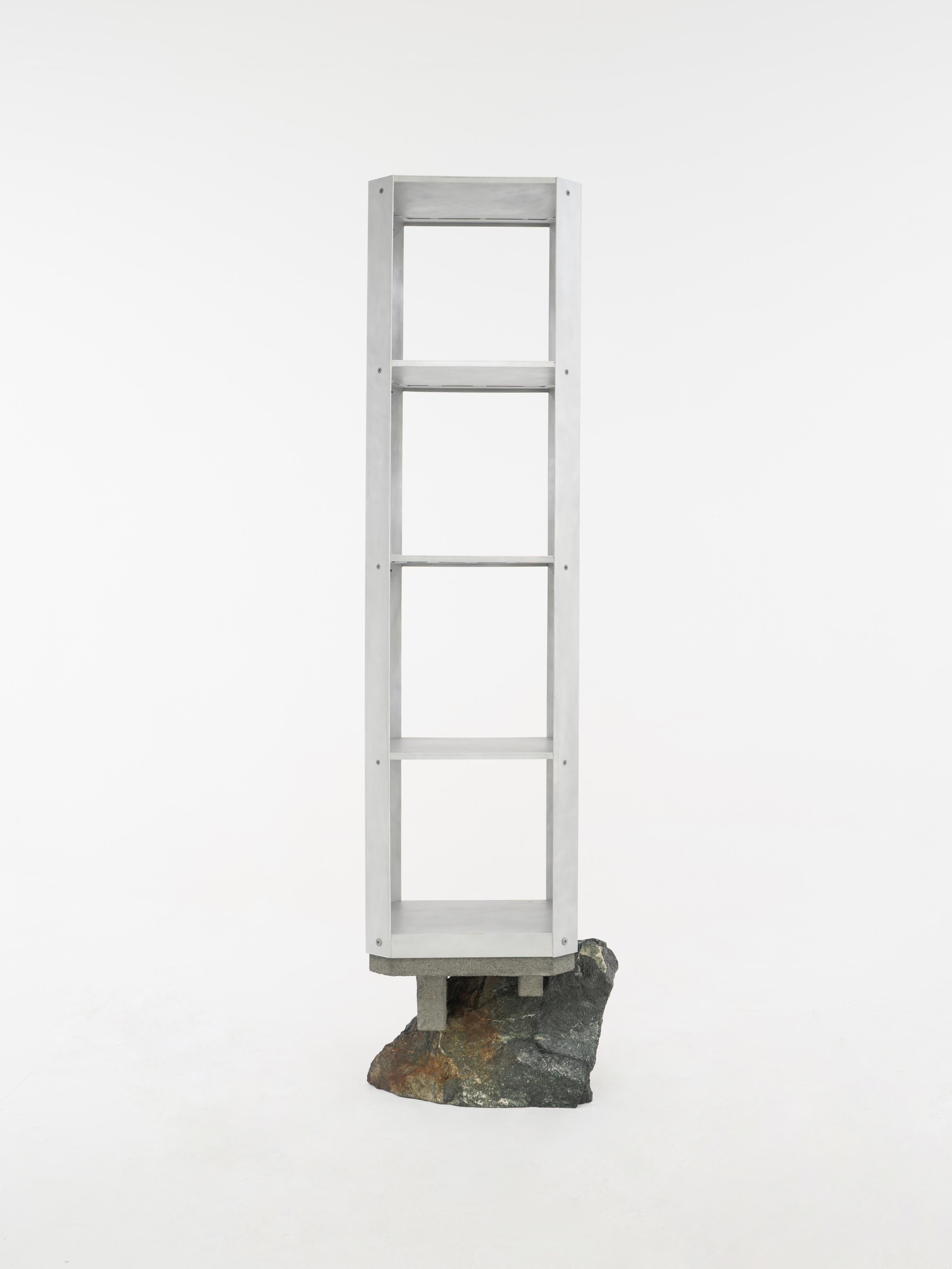 Dutch Freestanding shelf, Foreign Bodies LP-35A, aluminium, stone, by Collin Velkoff For Sale