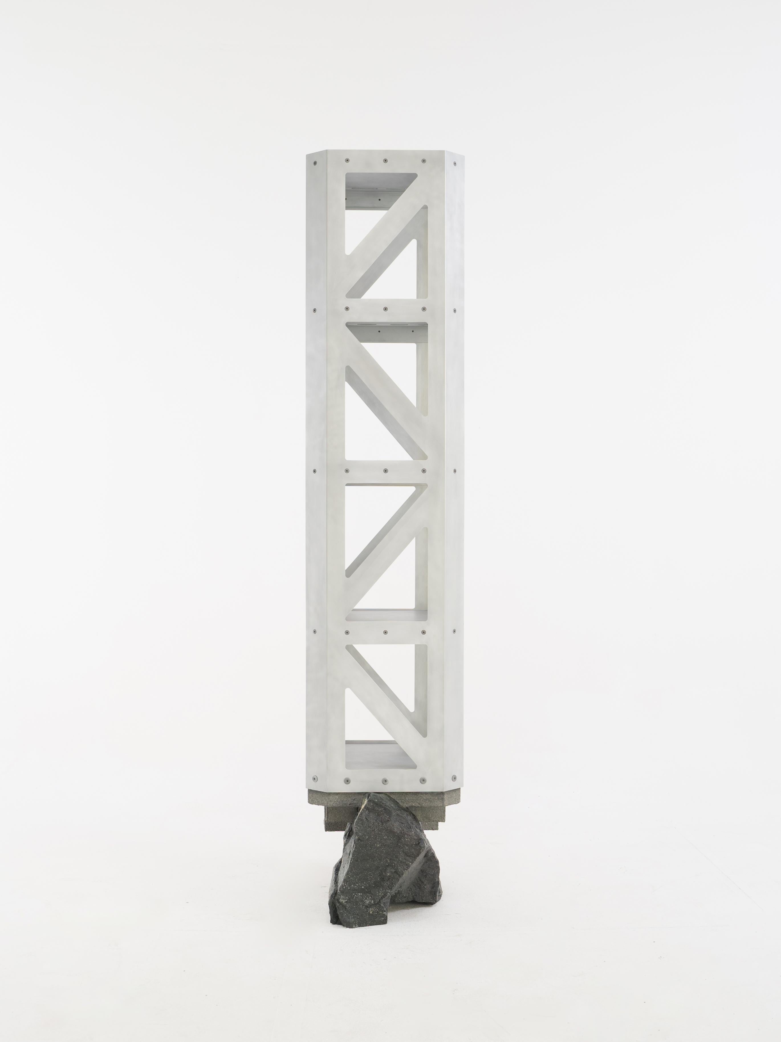 Freestanding shelf, Foreign Bodies LP-35A, aluminium, stone, by Collin Velkoff In New Condition For Sale In Amsterdam, NL