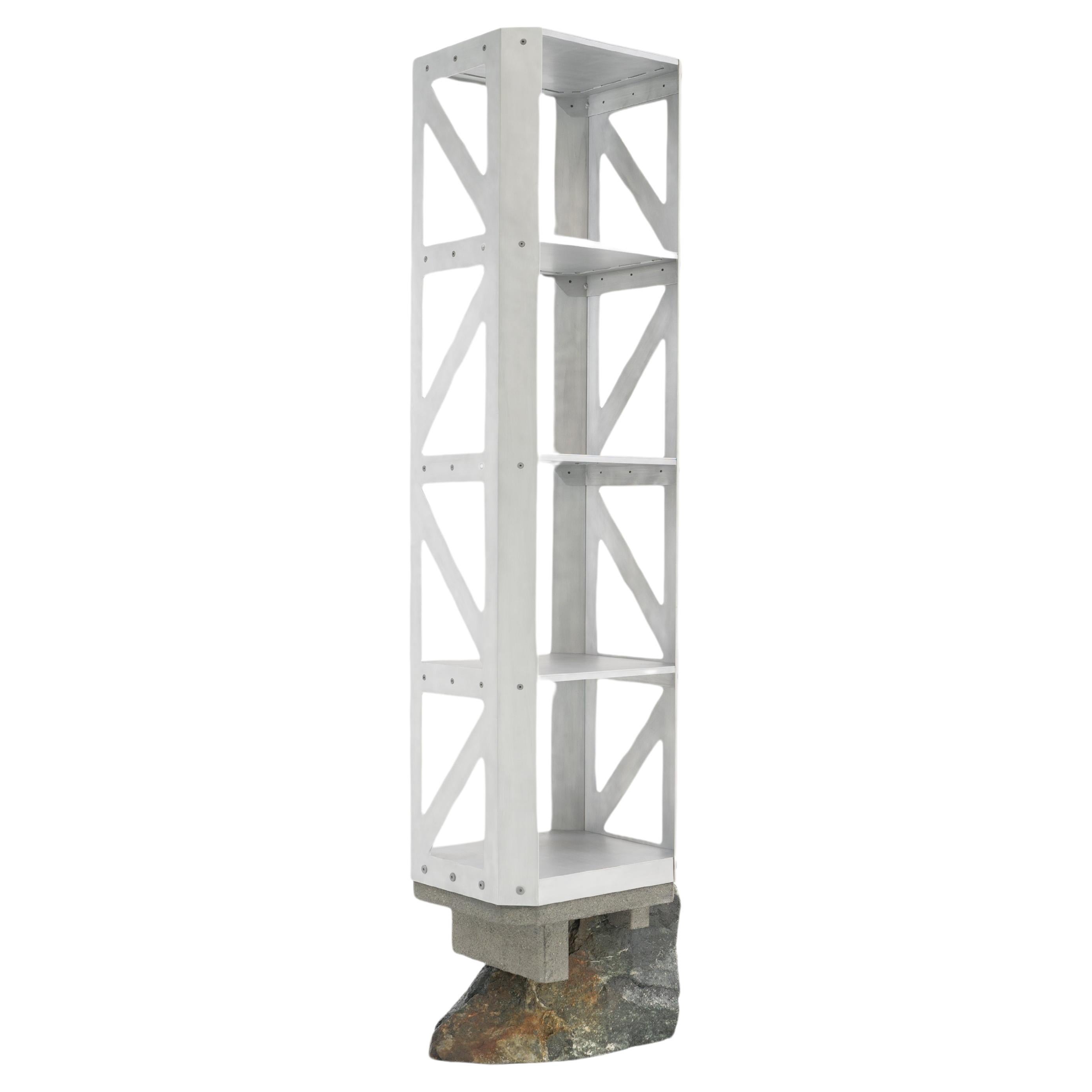 Freestanding shelf, Foreign Bodies LP-35A, aluminium, stone, by Collin Velkoff For Sale