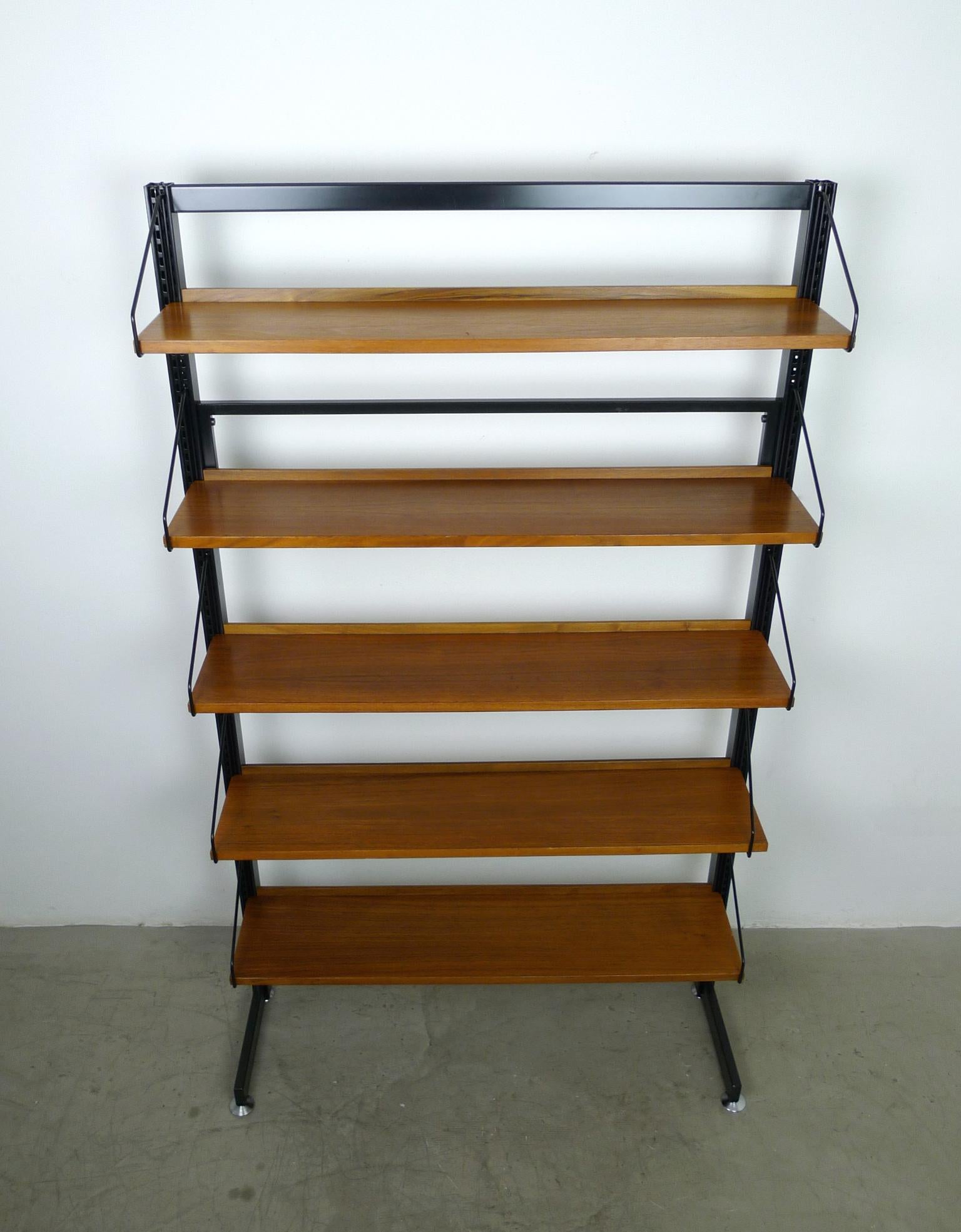Industrial Freestanding Shelving Unit with Walnut Shelves, Germany, 1960s