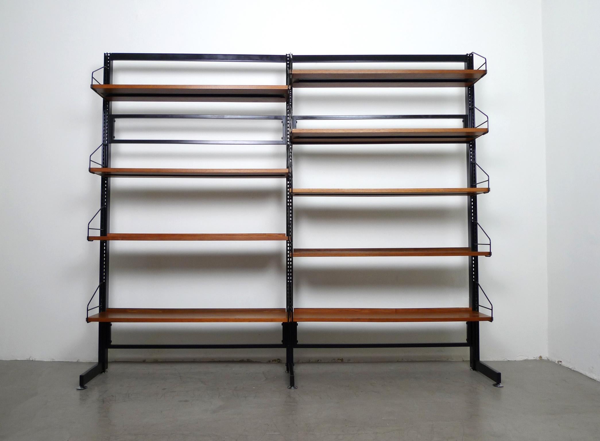 Industrial Freestanding Shelving Unit with Walnut Shelves, Germany, 1960s
