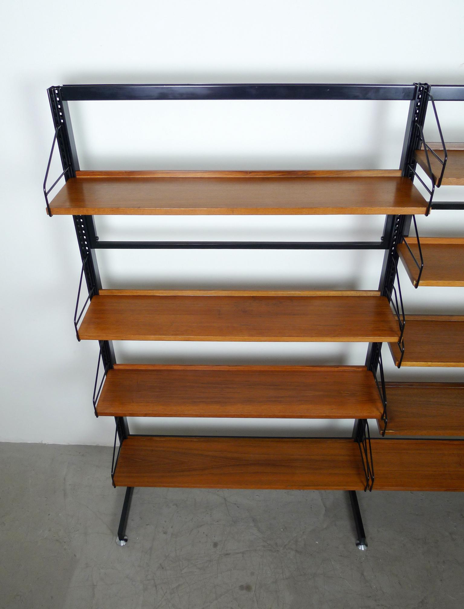 Freestanding Shelving Unit with Walnut Shelves, Germany, 1960s 2