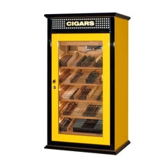 Freestanding Yellow / Black Spanish Cedar Cigar Humidor, Handmade in Italy