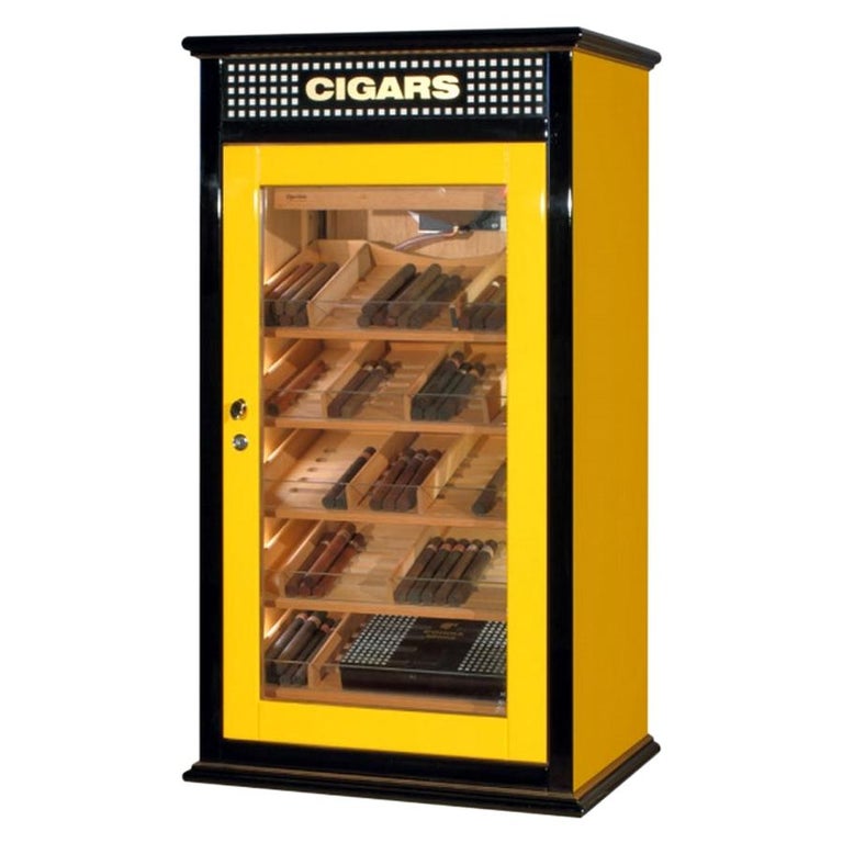 Freestanding Yellow / Black Spanish Cedar Cigar Humidor, Handmade in Italy For Sale at 1stDibs