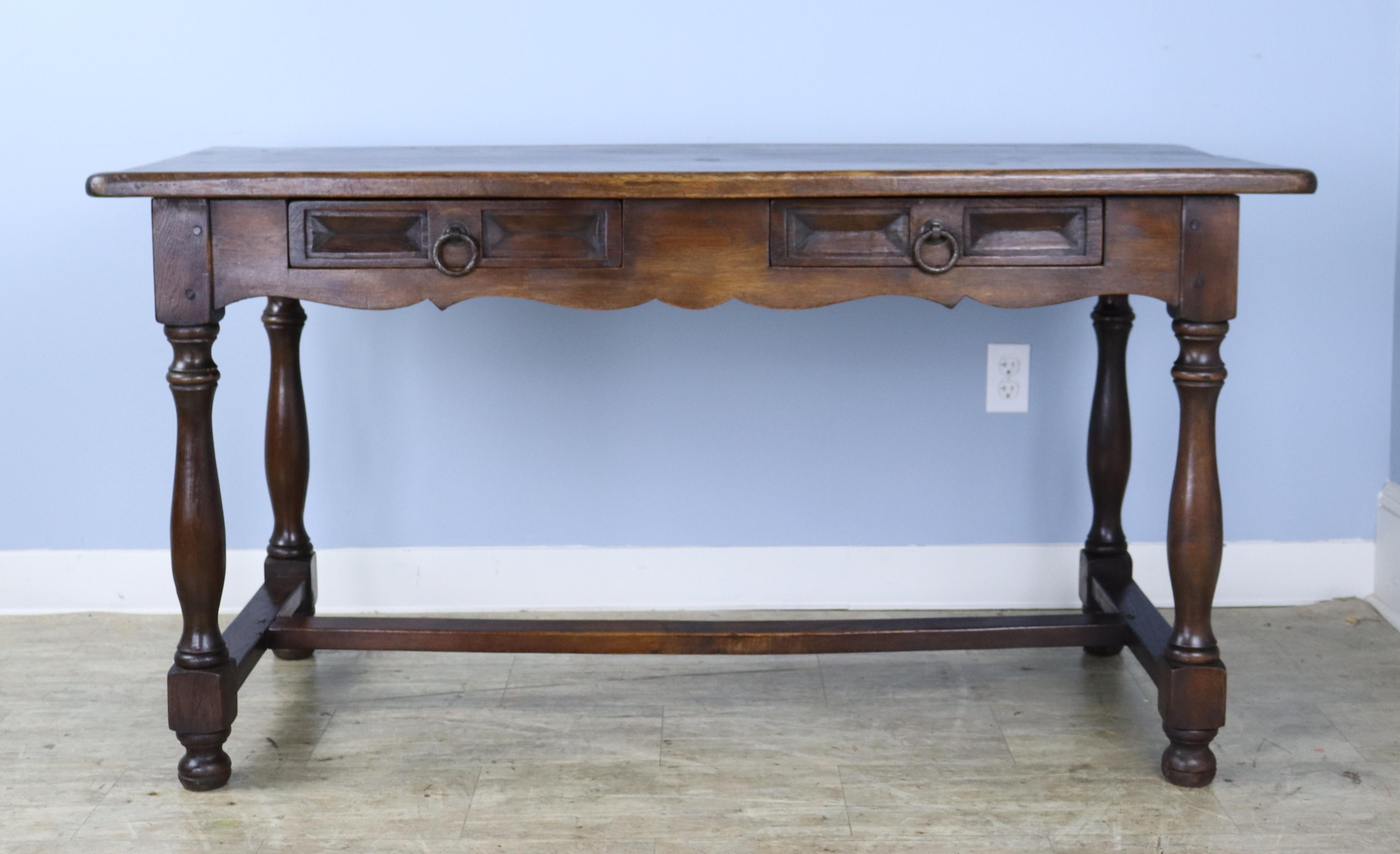 Freestanding Spanish Oak Writing Desk with Chestnut Top In Good Condition In Port Chester, NY