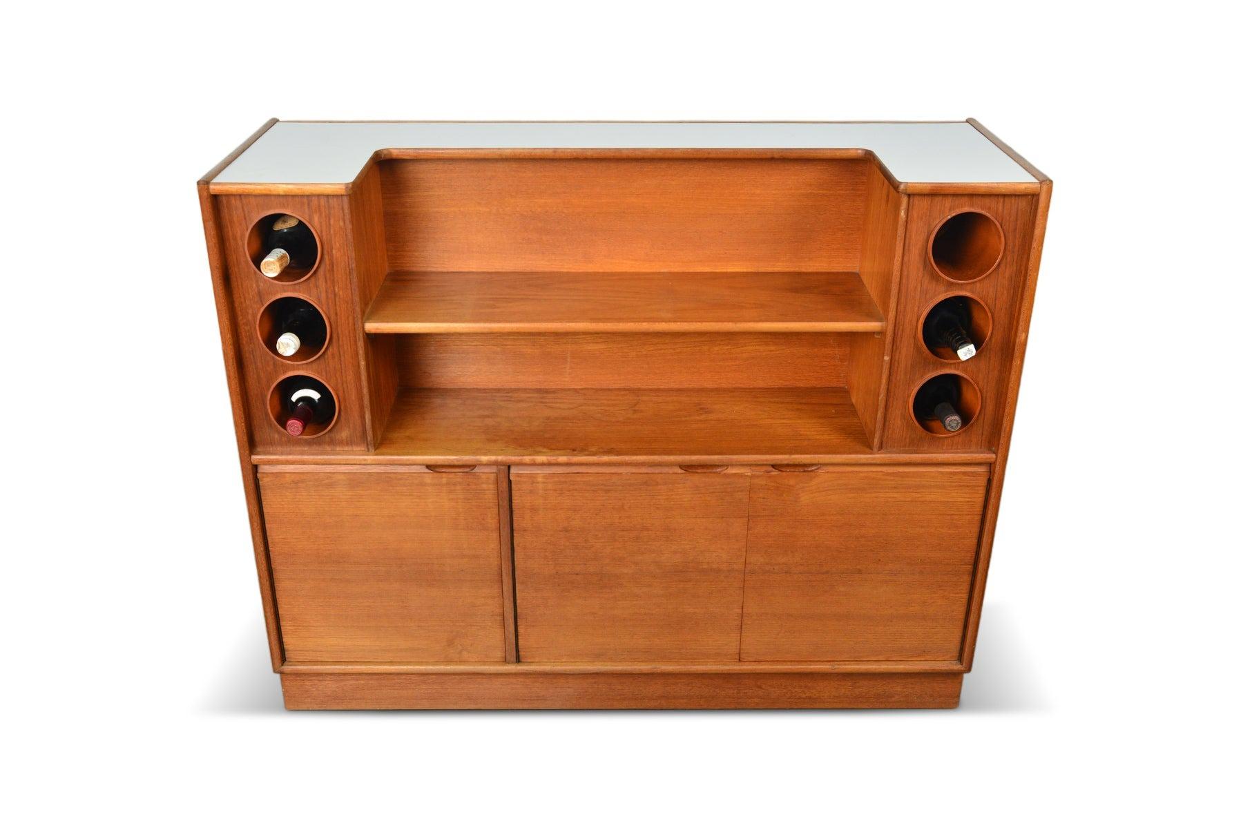 Freestanding Teak Cocktail Bar With White Laminate Top In Good Condition For Sale In Berkeley, CA