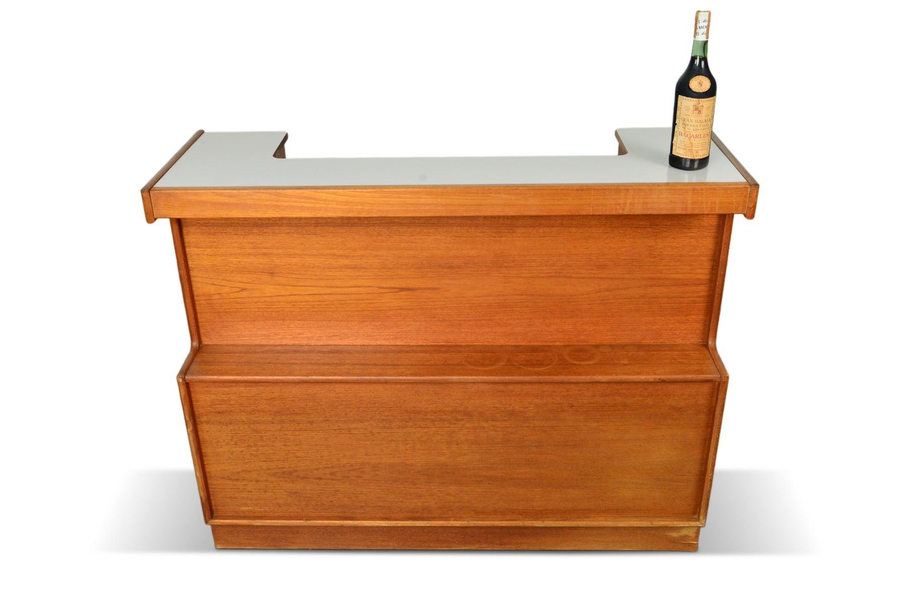 Freestanding Teak Cocktail Bar With White Laminate Top For Sale 2