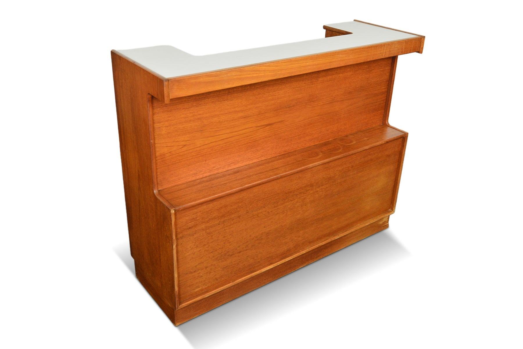 Freestanding Teak Cocktail Bar With White Laminate Top For Sale 3