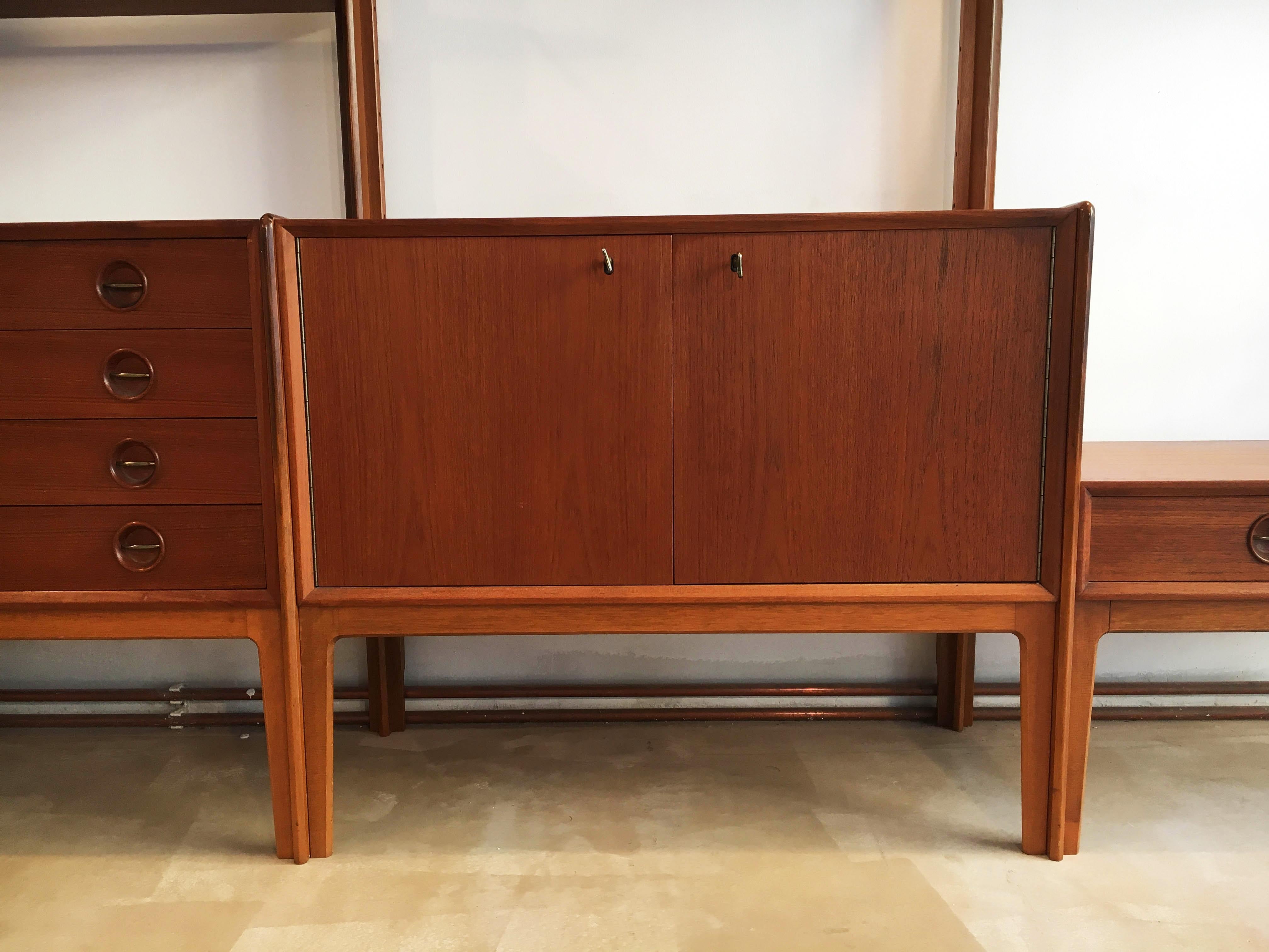 Freestanding Teak Wall Unit by Fredrik A. Kayser for Gustav Bahus, Norway, 1960s For Sale 11