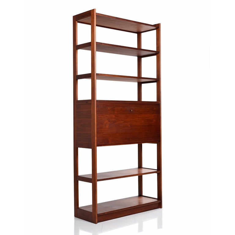 Freestanding Two-Piece Walnut Room Divider Bookshelf at ...