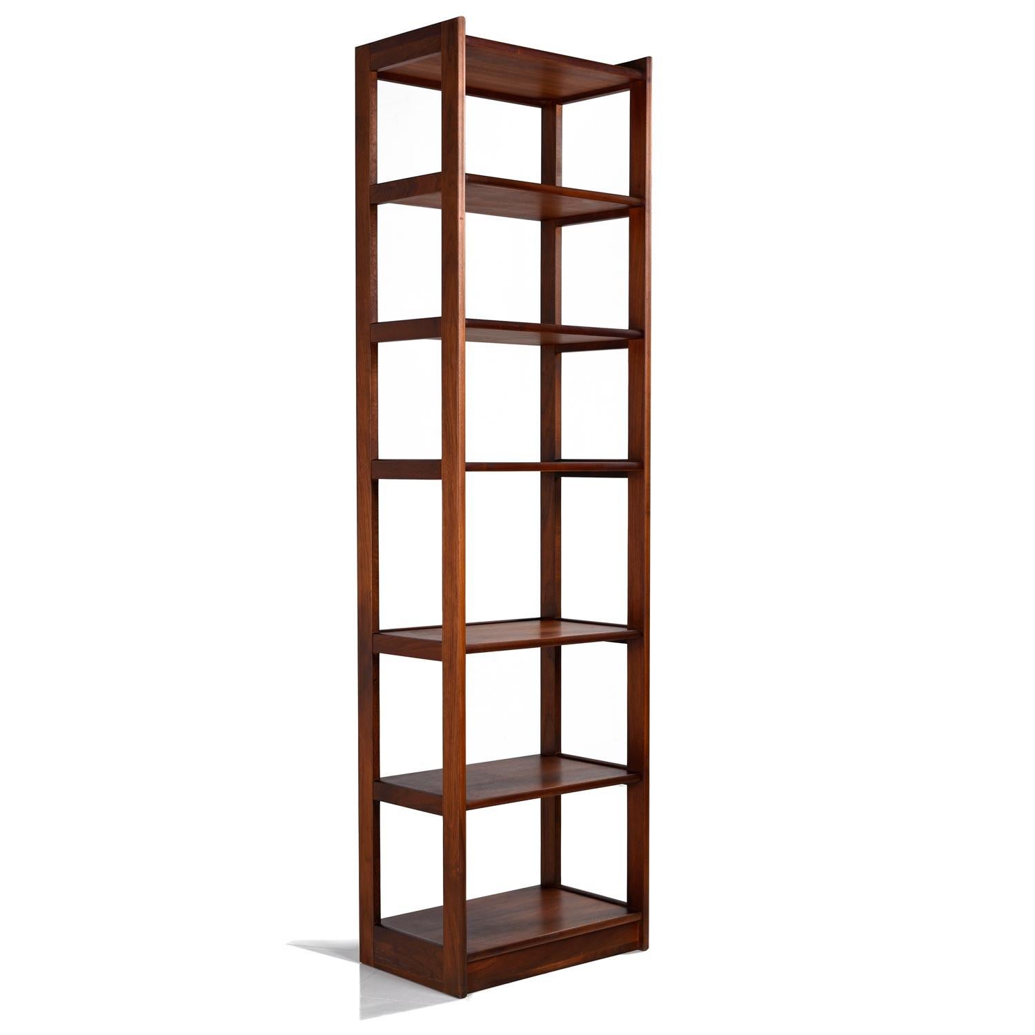 Mid-Century Modern Freestanding Two-Piece Walnut Room Divider Bookshelf