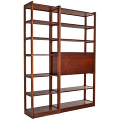 Freestanding Two-Piece Walnut Room Divider Bookshelf