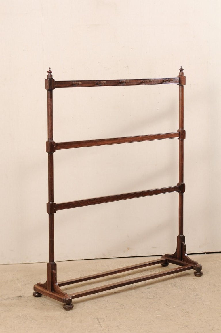 Freestanding Vintage Wood Coat and Hat Rack Raised on Bun Feet at