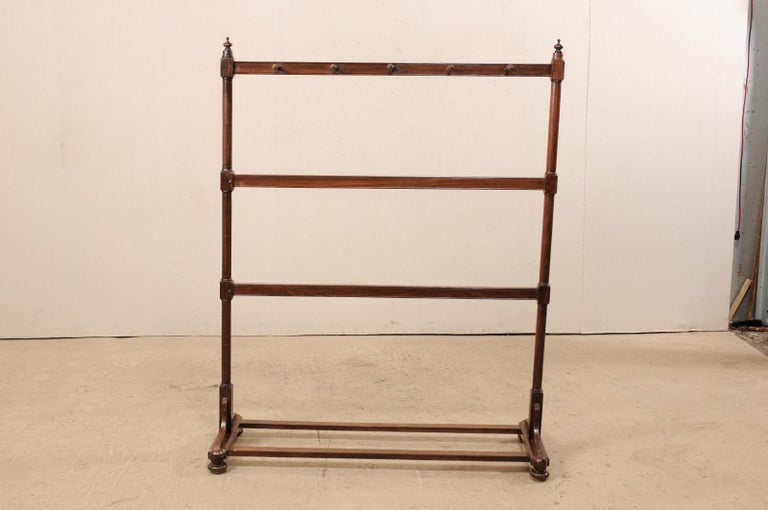 Freestanding Vintage Wood Coat and Hat Rack Raised on Bun Feet at
