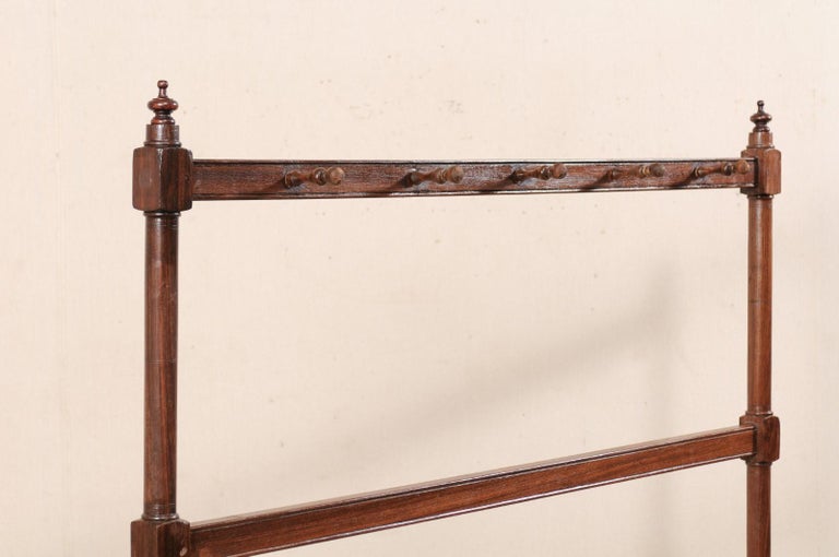 Freestanding Vintage Wood Coat and Hat Rack Raised on Bun Feet at
