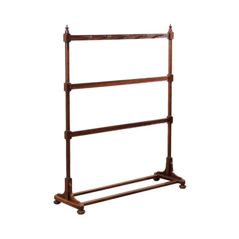 Freestanding Vintage Wood Coat and Hat Rack Raised on Bun Feet at