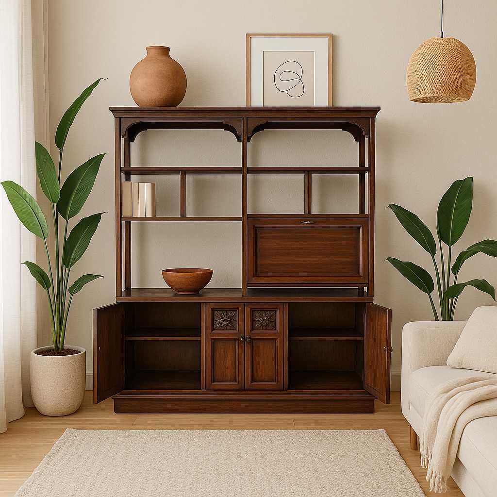 Mueble independiente de pared - Separador de ambientes de madera, Acabado rico, EE.UU., c. 1960 en venta 12