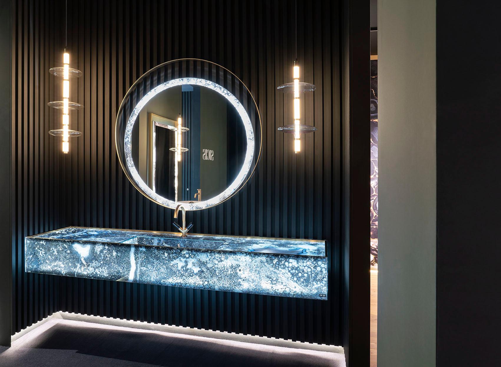 Italian Freestanding Washbasin Solid Surface Metal Finish Backlit Customizable For Sale