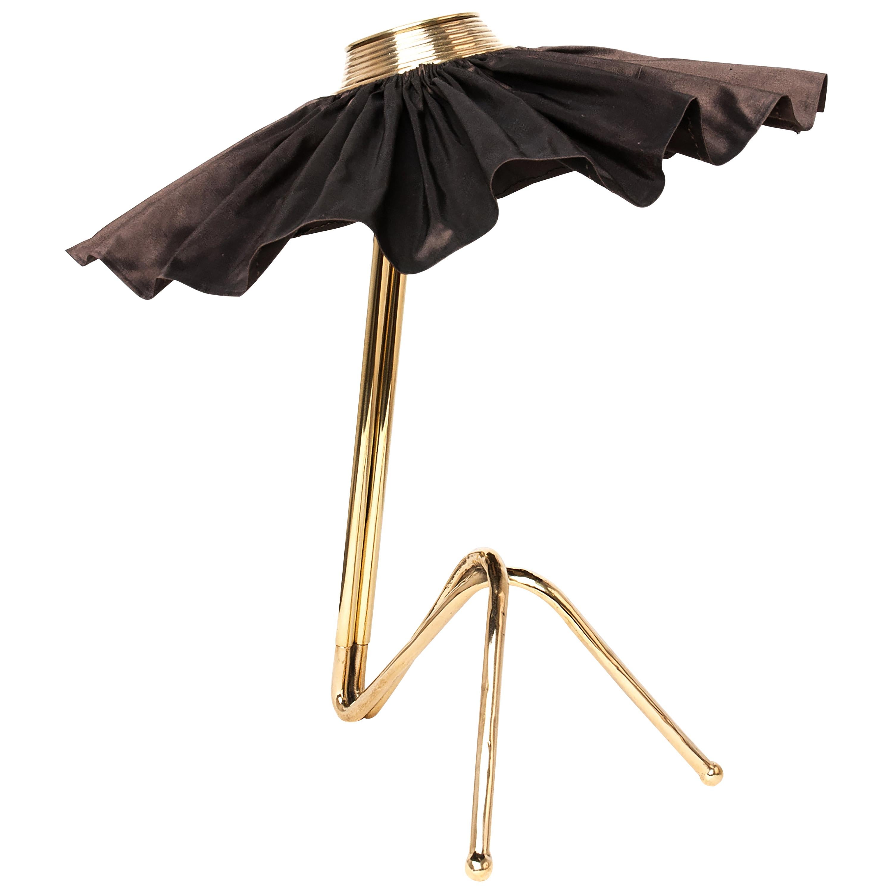"Freevolle" Contemporary Table Lamp, Brass Cast Body, Black Taffeta Skirt