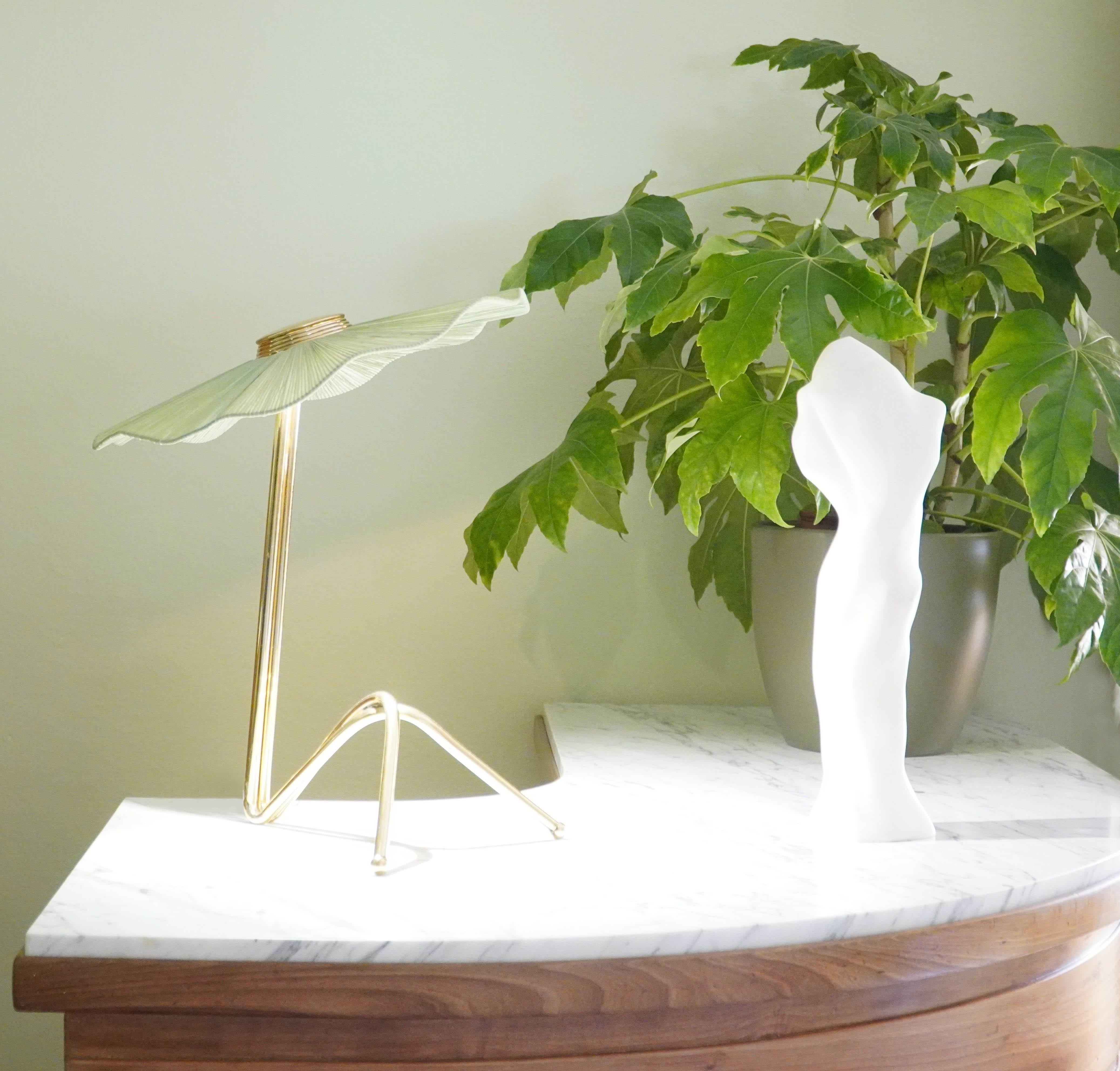  Freevolle Sculpture Feminine Table Lamp Brass limegreen silk art silvered glass For Sale 2