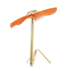 "Freevolle" Sculpture Lady Lamp, Orange lampshade, Brass Body