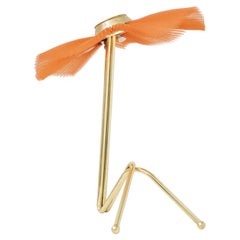 "Freevolle" Sculpture Lady Lamp, Orange lampshade, Brass Body