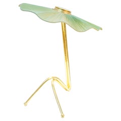 Freevolle Sculpture Feminine Table Lamp Brass limegreen silk art silvered glass