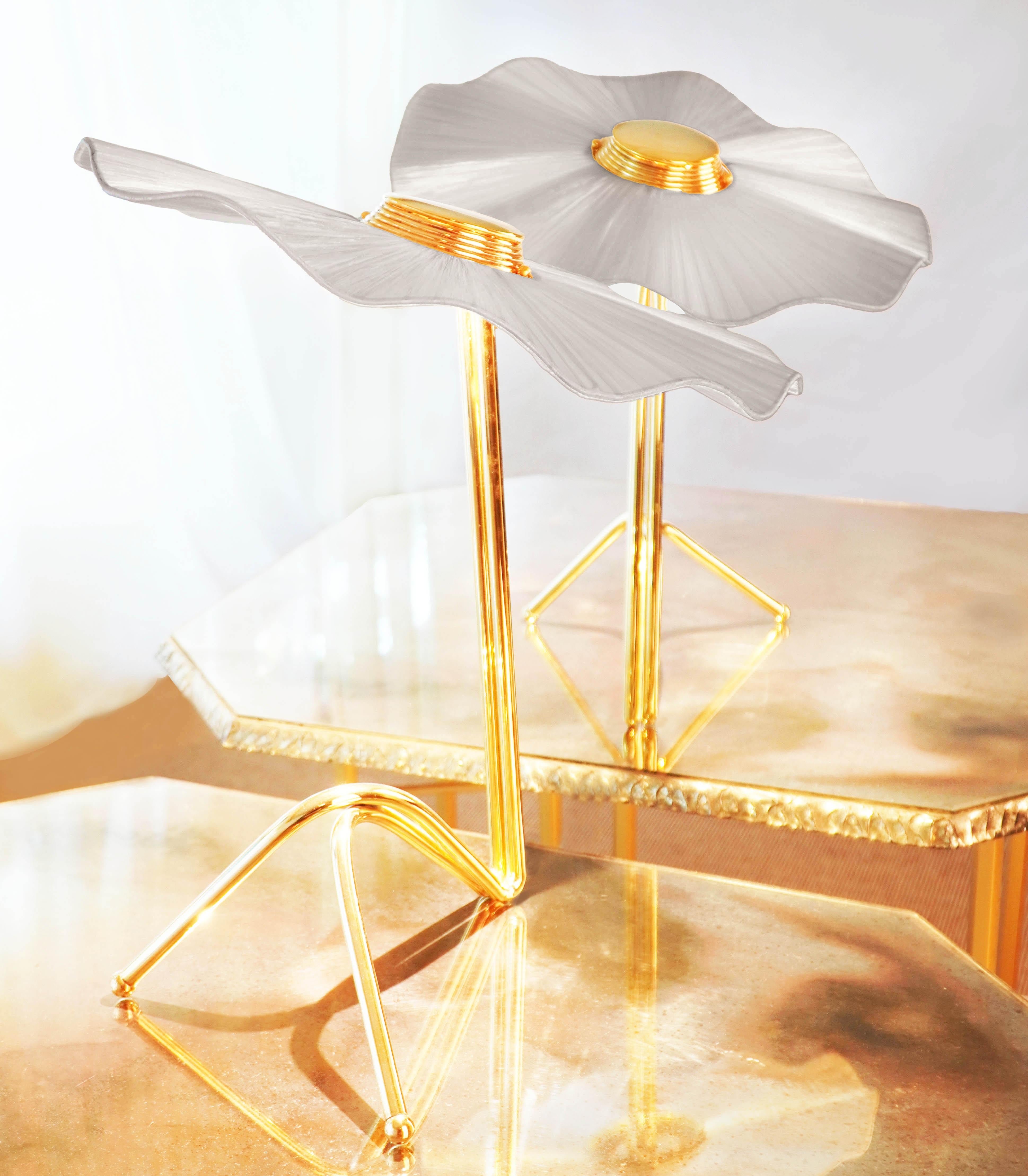Modern Freevolle Sculpture Feminine Table Lamp, silver raffia art silvered glass For Sale
