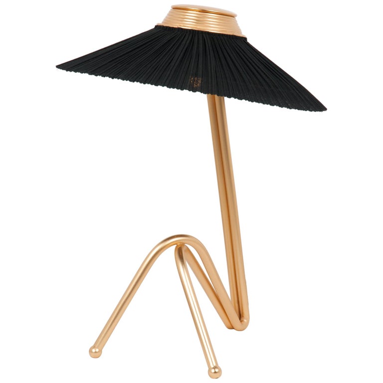 Freevolle Sculpture Table Lamp, Handmade Brass Body, Black Linen For