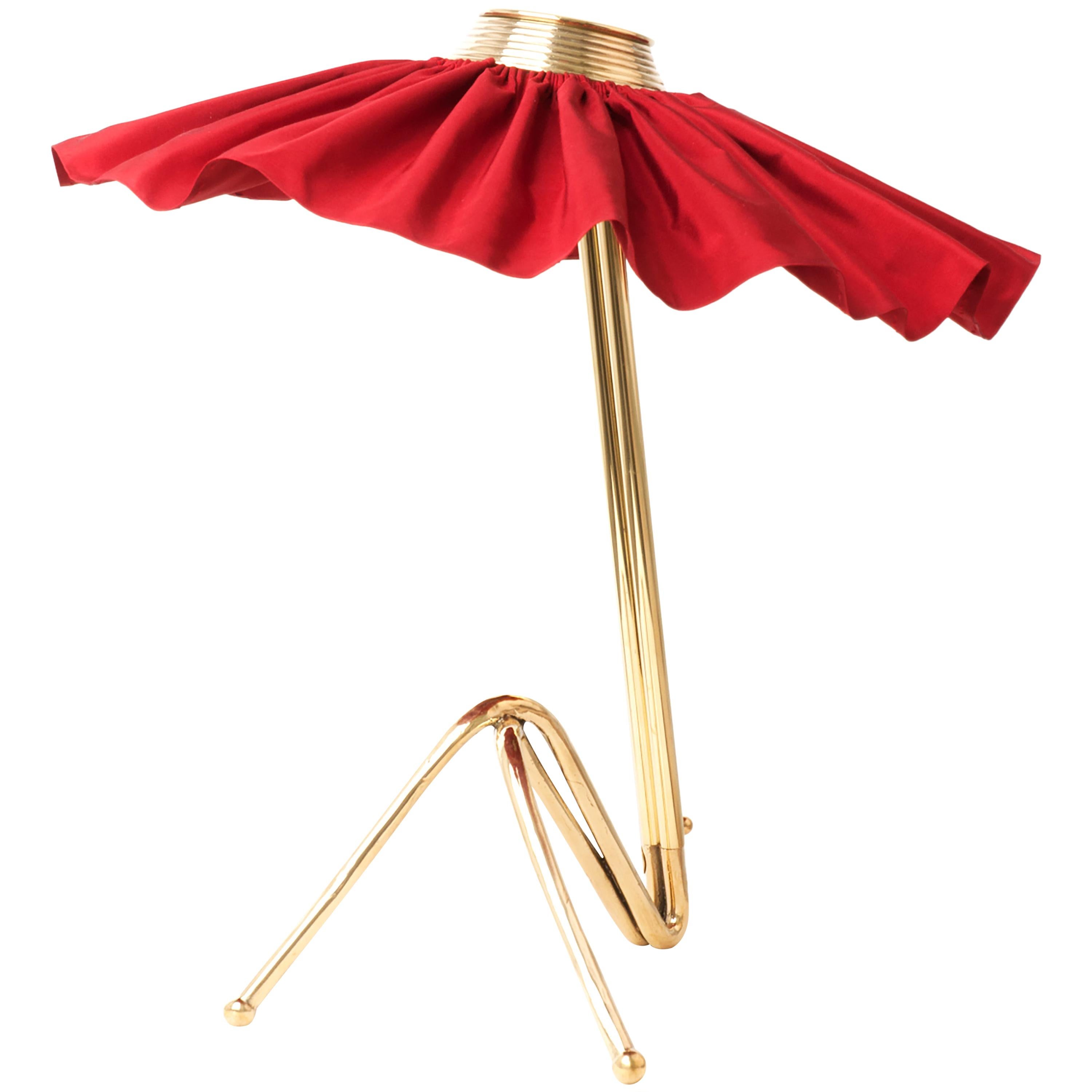 Freevolle Sculpture Table Lamp, cast melted Brass Body, red passion Taffeta