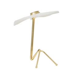 "Freevolle" Sculpture Table Lamp, ivory lampshade, Brass Body