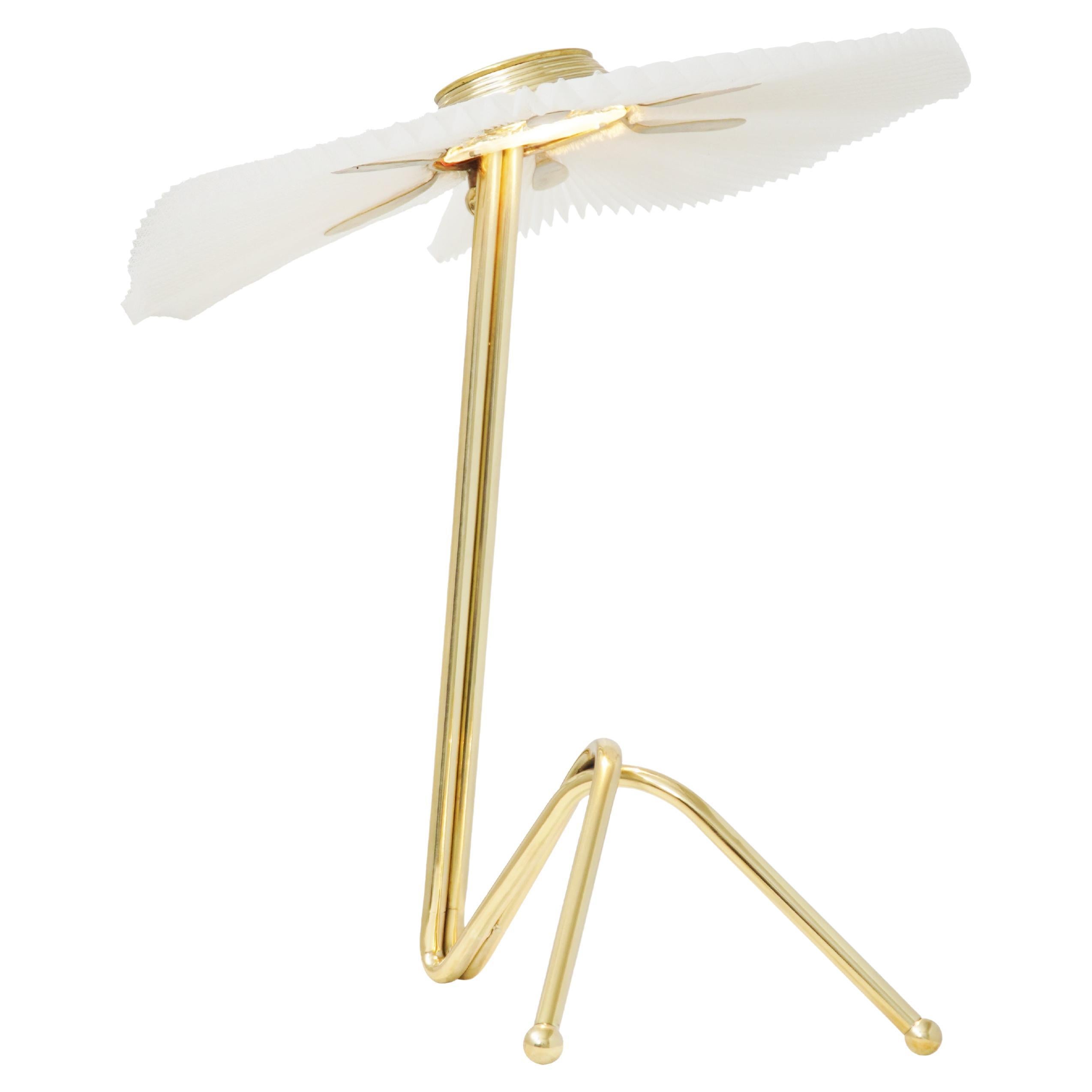 "Freevolle" Sculpture Table Lamp, ivory lampshade, Brass Body