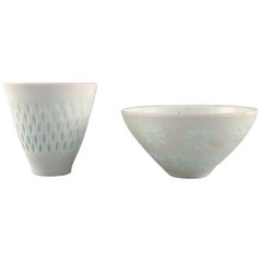 Freidl Holzer Kjellberg for Arabia, Vase and Bowl in Rice Porcelain, 1946