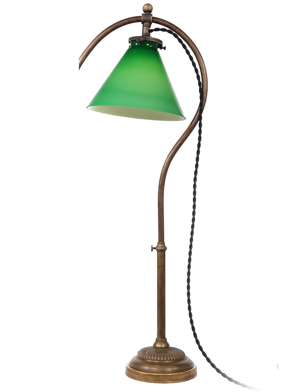 Lampe de bureau Faries originale du début du 20ème siècle, en laiton, entièrement réglable, avec bras en 