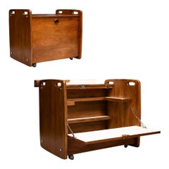 Freijó Wood Bar Cart with Chrome Wheels by Sergio Rodrigues, Brazil, 1960s