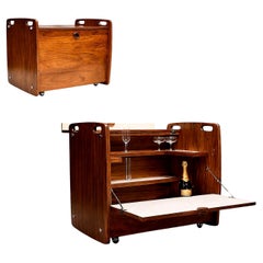 Freijó Wood Bar Cart with Chrome Wheels by Sergio Rodrigues, Brazil, 1960s