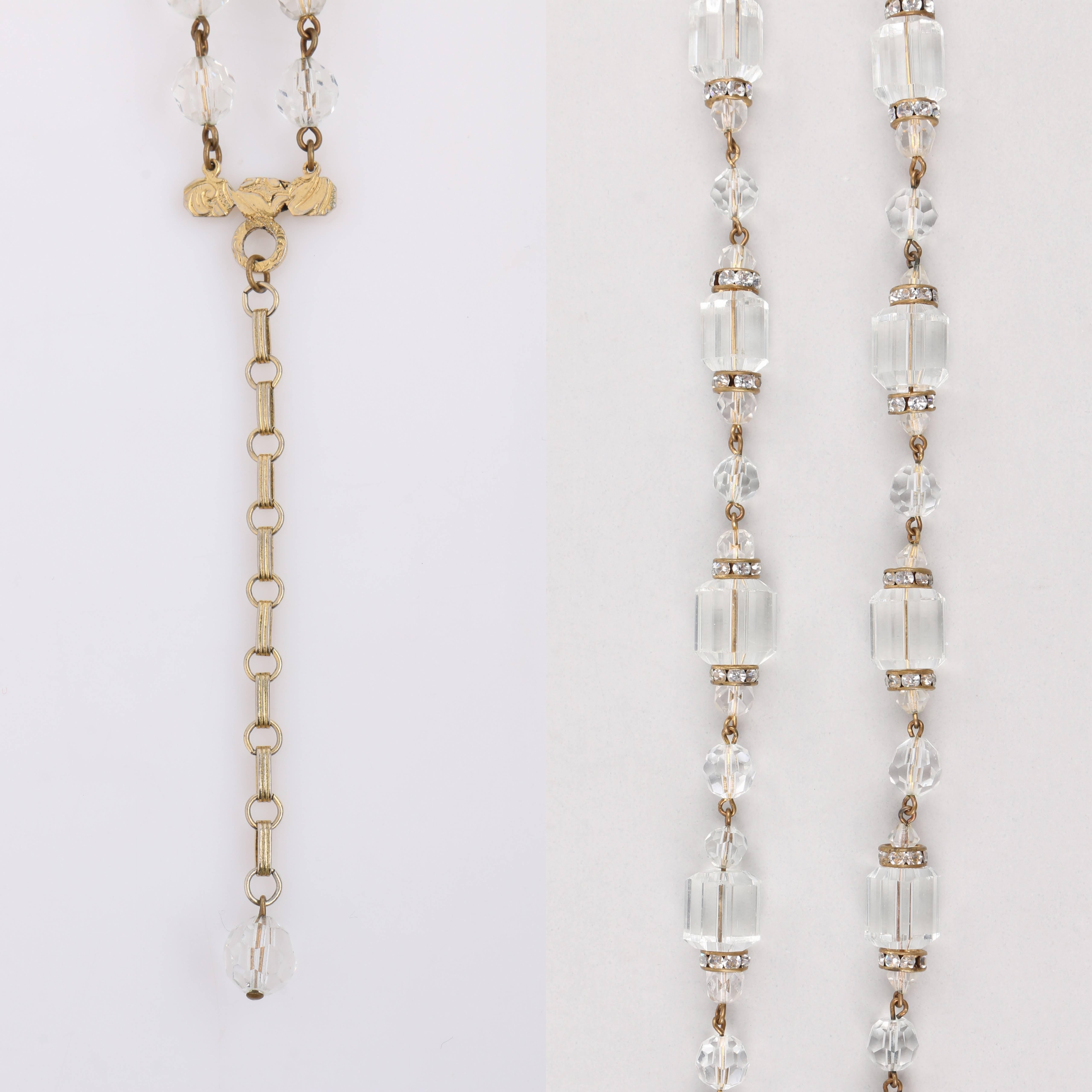 Women's FREIRICH c.1960's Clear Barrel Cut Crystal Beaded Double Strand Choker Necklace