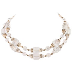 Vintage FREIRICH c.1960's Clear Barrel Cut Crystal Beaded Double Strand Choker Necklace