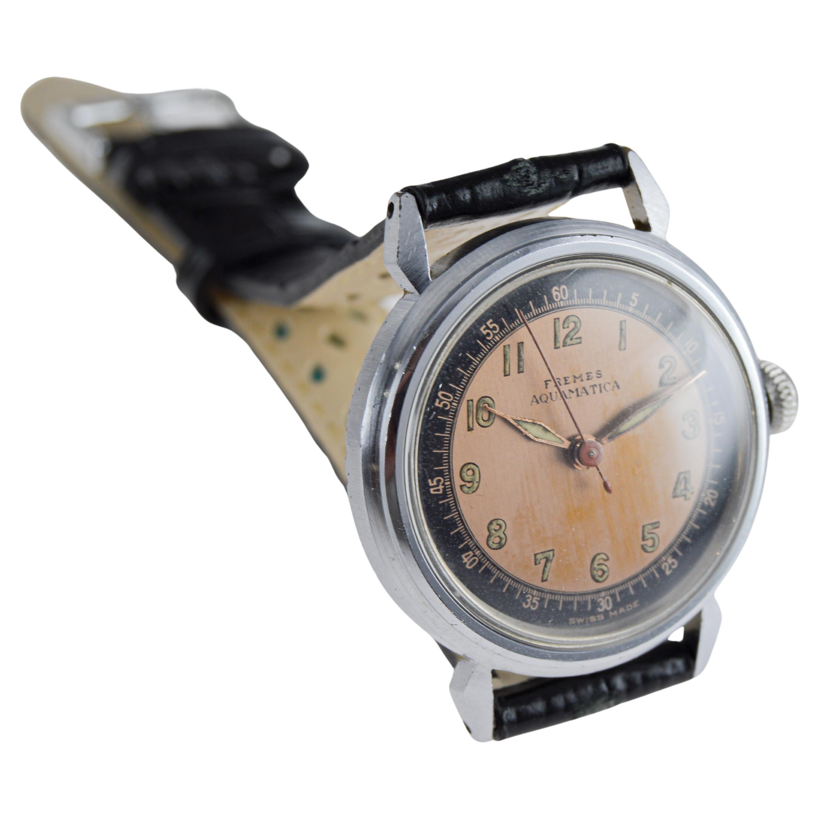 Reloj Fremes Steel Aquamatic Art Déco circa 1940's Bumper Model Esfera Original en venta 5
