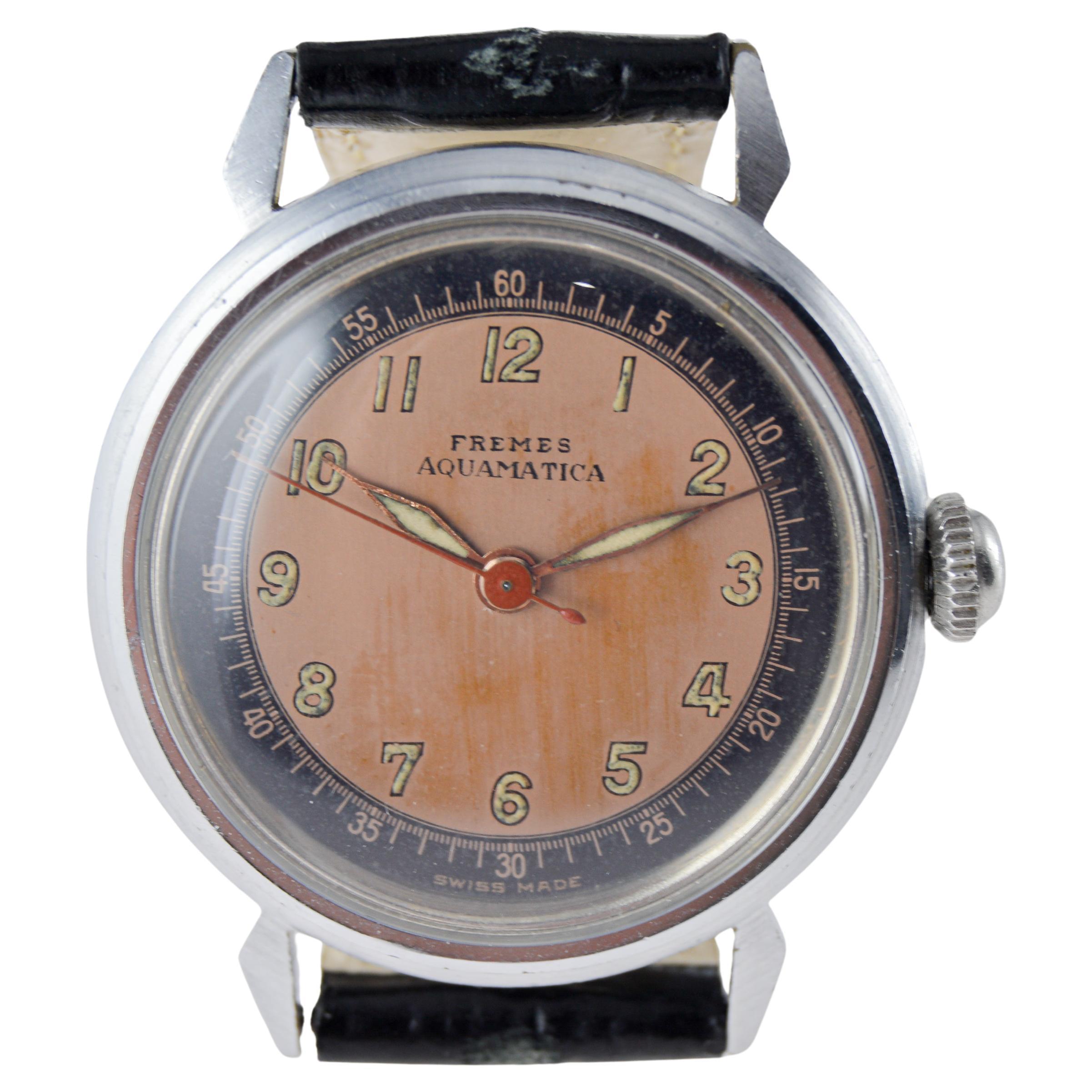 Reloj Fremes Steel Aquamatic Art Déco circa 1940's Bumper Model Esfera Original en venta 6