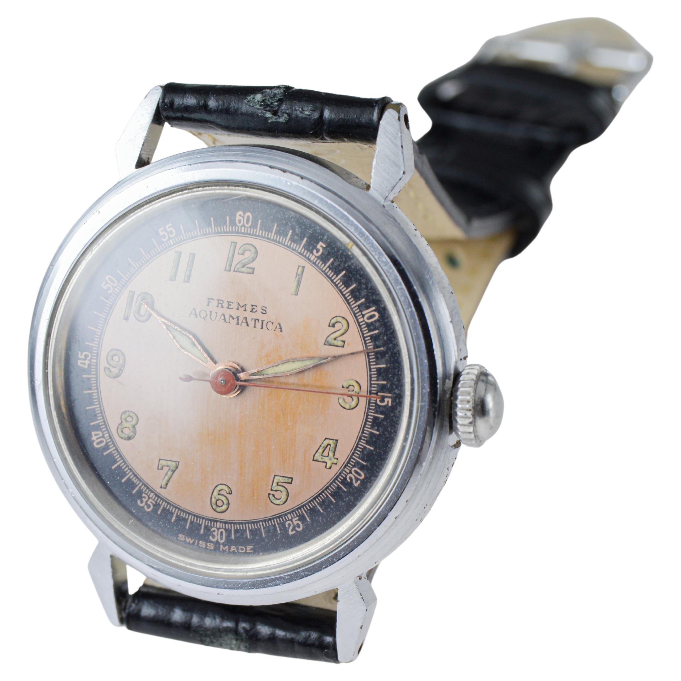 Reloj Fremes Steel Aquamatic Art Déco circa 1940's Bumper Model Esfera Original en venta 7