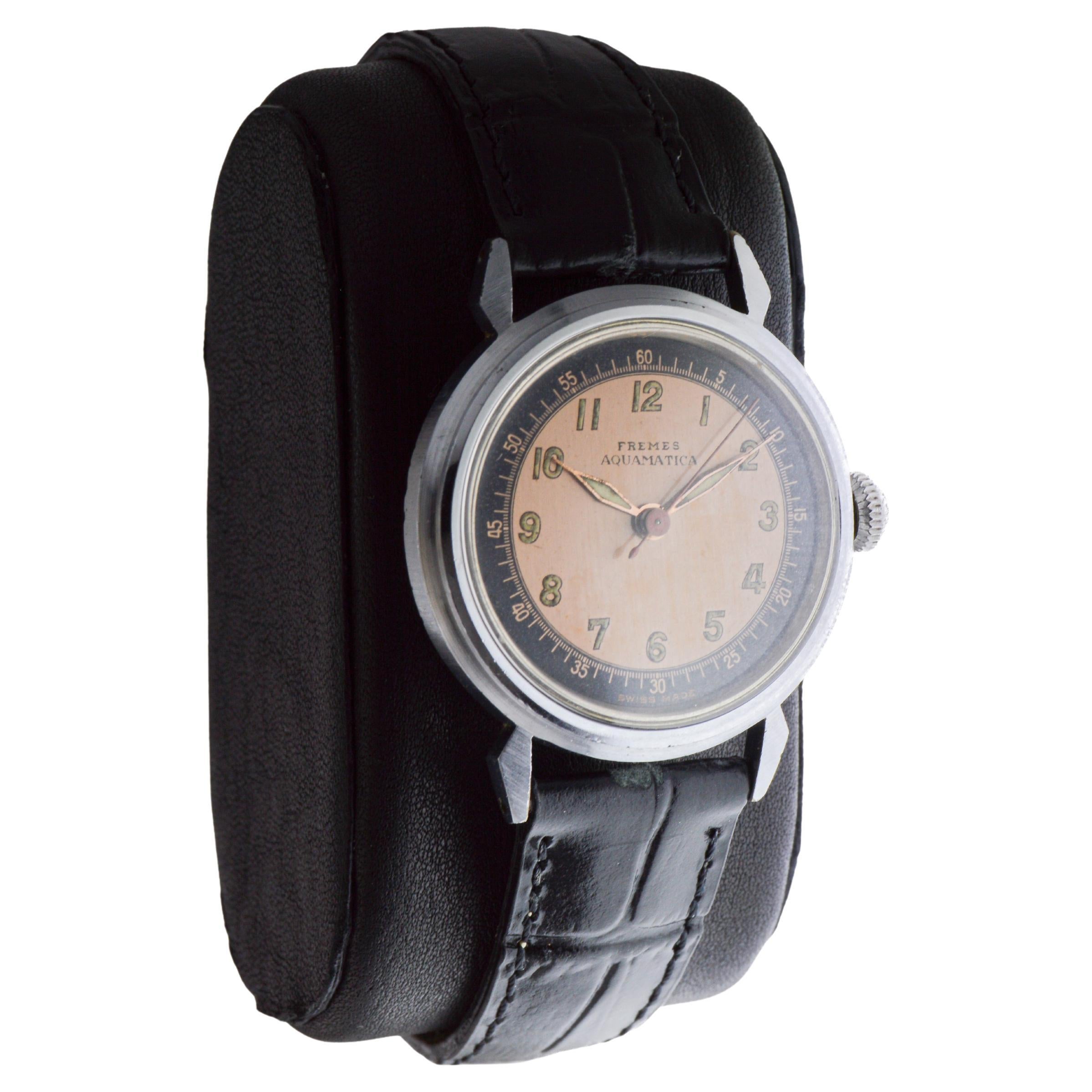 Reloj Fremes Steel Aquamatic Art Déco circa 1940's Bumper Model Esfera Original Art Decó en venta